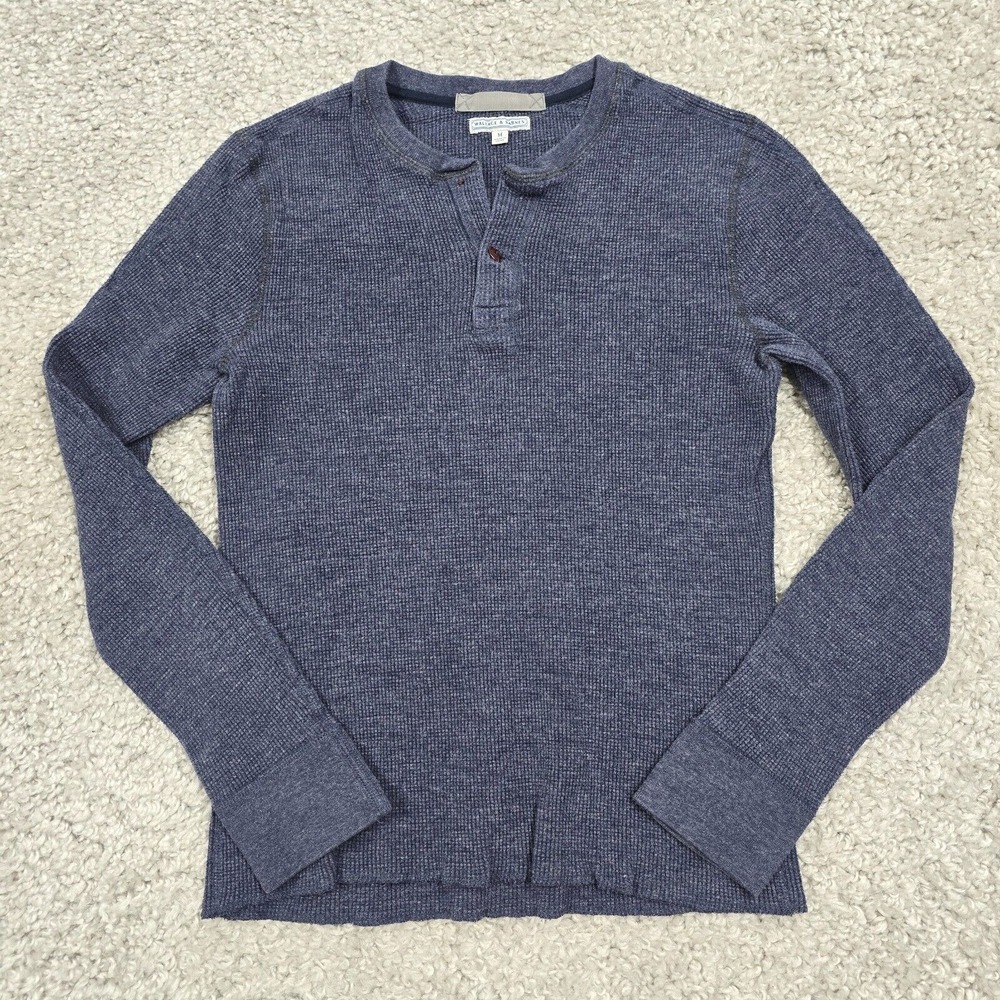 Wallace Barnes Mens Thermal Waffle Knit‎ Henley Shirt Blue Size M Workwear